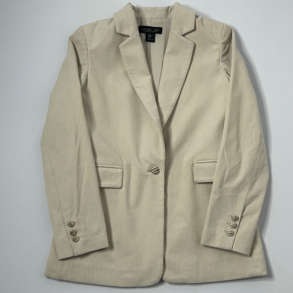 Rachel Zoe Women's XS Corduroy Blazer Jacket Long Sleeve Gold Button Beige